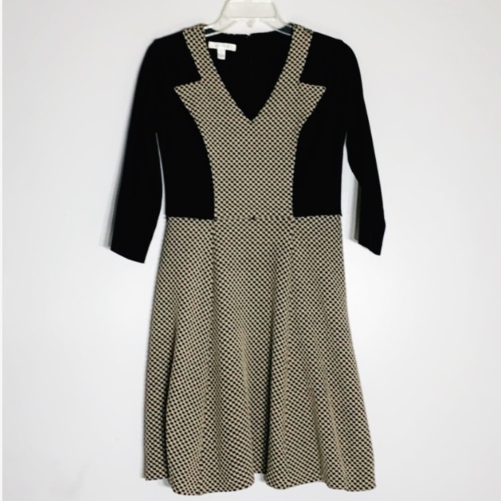 London Time Checkered Fit Flare Classic business babe office Dress 4 small black